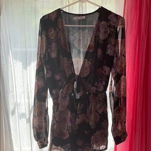 Tie front floral romper